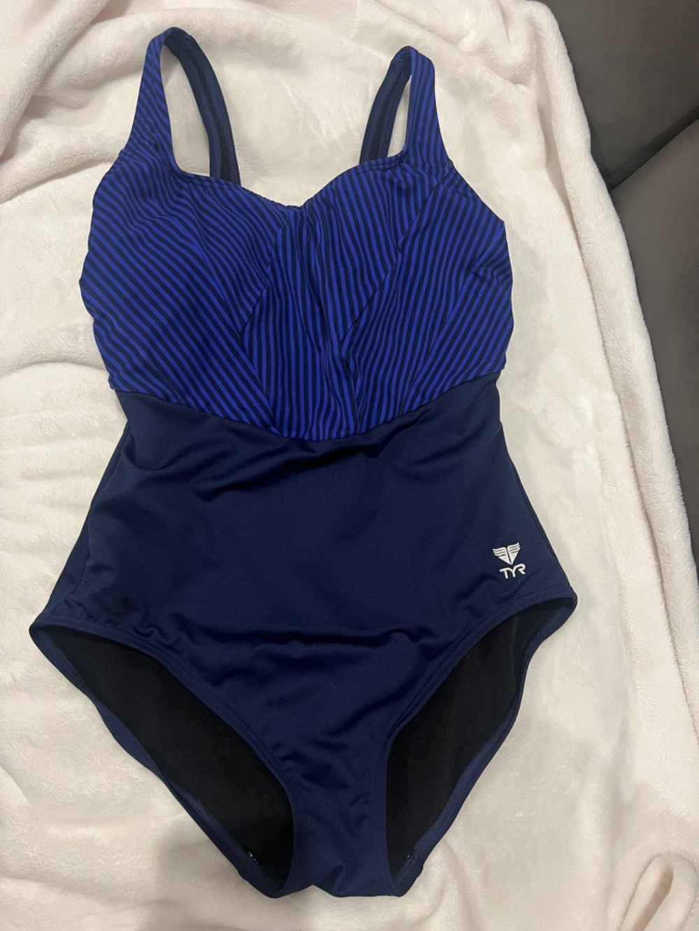TYR Blue Striped Bust One-Piece Swimsuit size 10